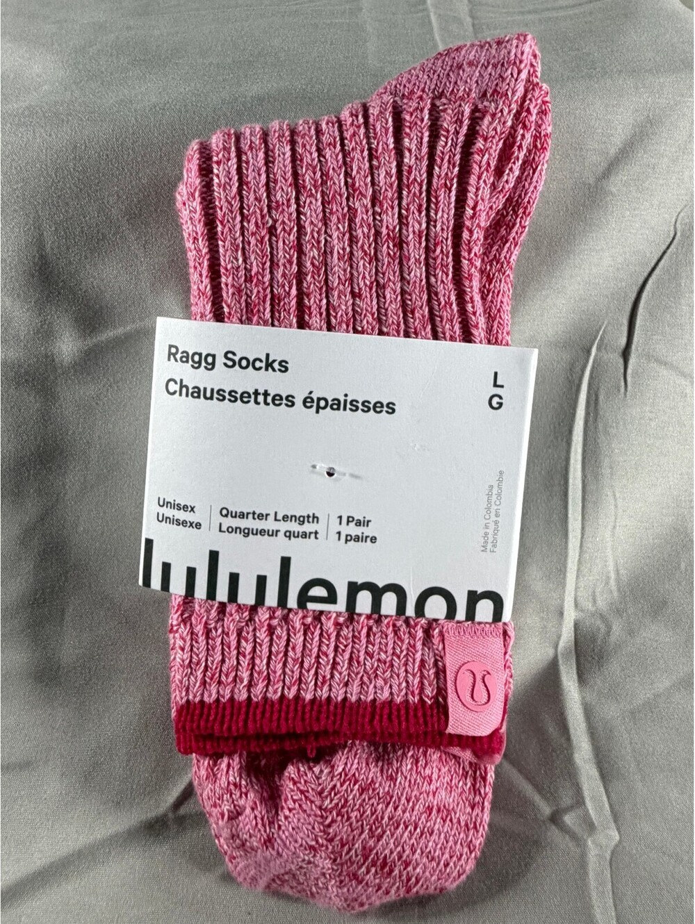 Lululemon Ragg Socks Quarter Length Unisex Size Large Pink